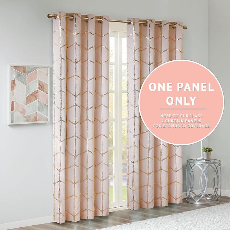 Intelligent Design Blackout Window Curtain, Light Blocking Curtains for Living Room, Thermal Insulated Window Panel with Metallic Print and Grommet Top, 50"x84", Blush/Gold, 1 Piece - Image 5